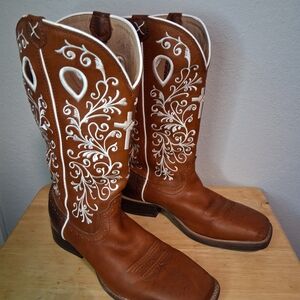 Twisted-X Western Square-Toe Cowboy Boots Women Size 9 B Brown Leather + Cross